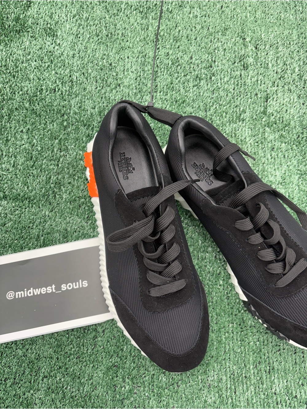 Hermes Black Low-Top Lace-Up Sneakers with Orange Heel Accent - Picture 5 of 5